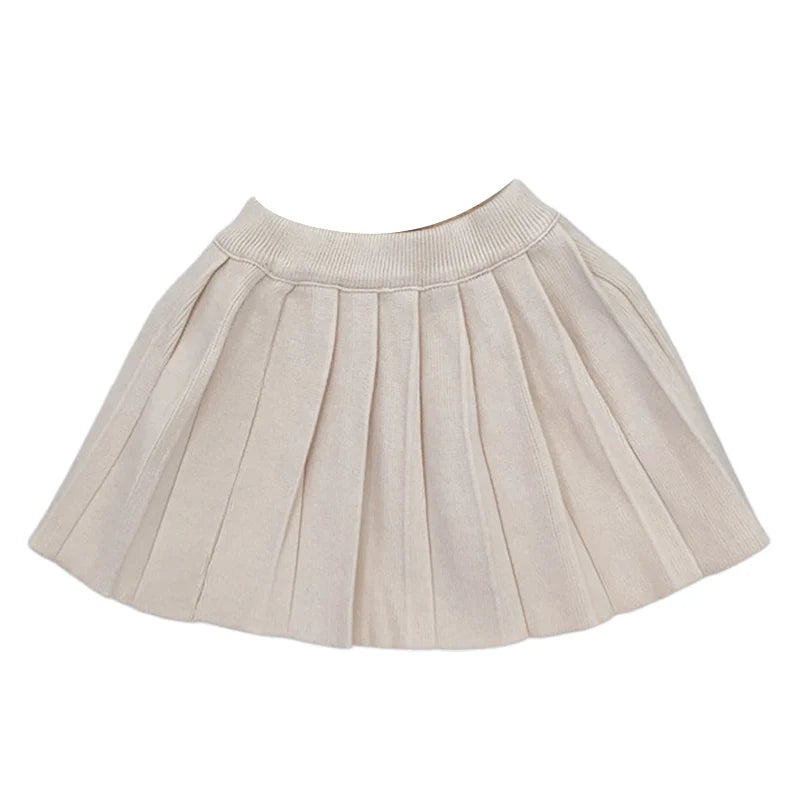 Cream Pleated Elastic Waist Skirt