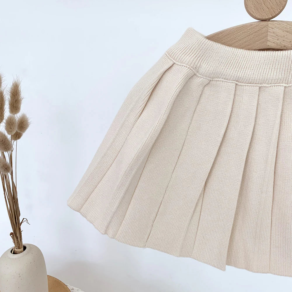 Cream Pleated Elastic Waist Skirt